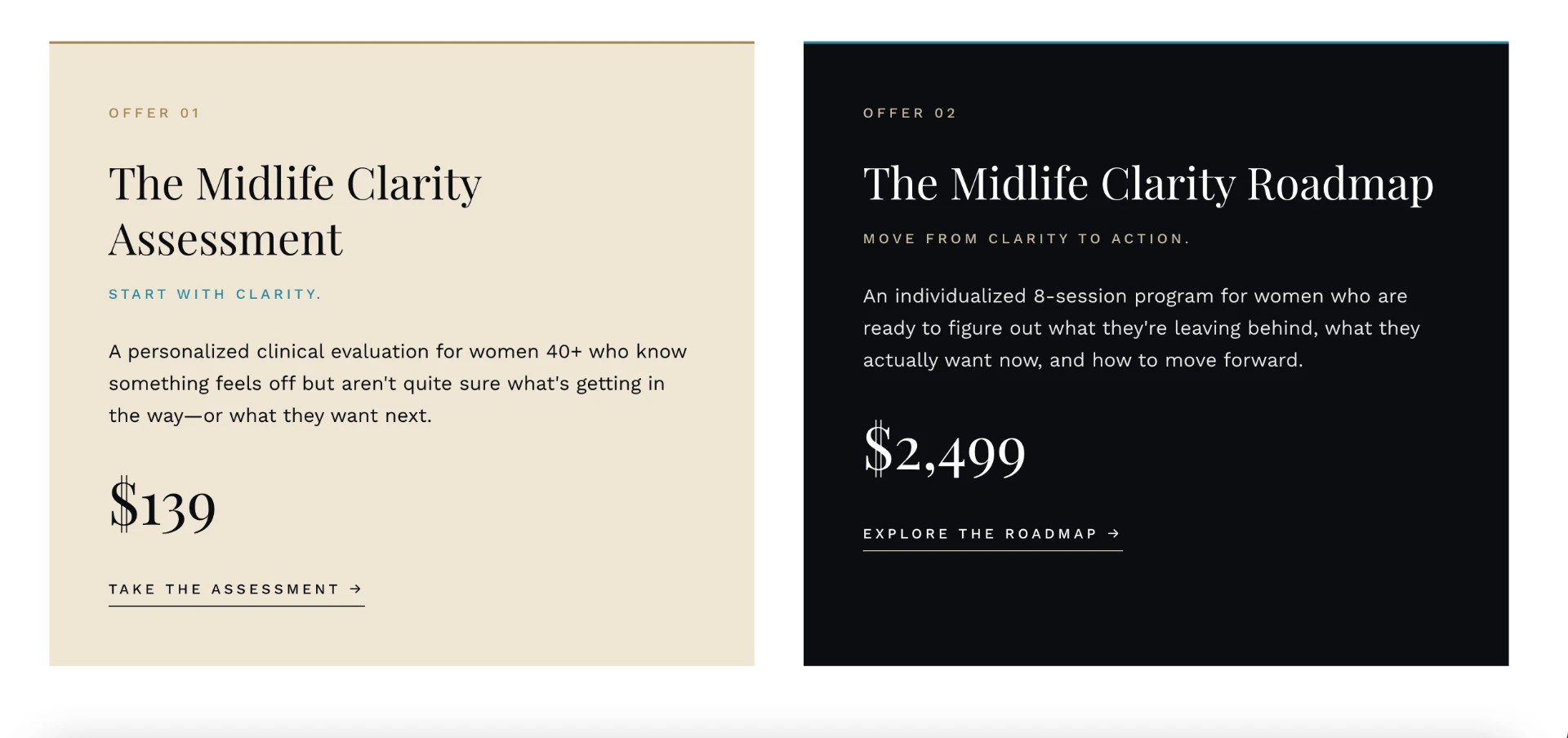 The two Life Branches offers presented side by side across the website and landing pages